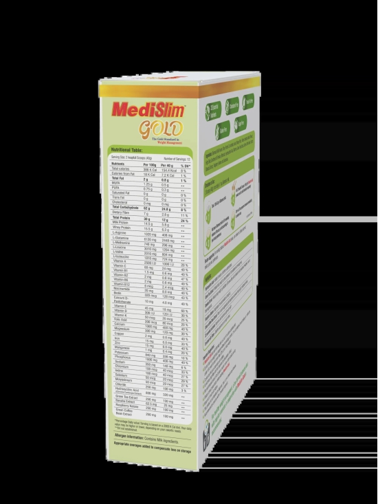 Medislim Gold Meal Replacement Shake For Weight Management - 500 GM - Sugar-free, Cholesterol-free, Zero Trans-fat, Gluten-free Drink with (Goodness of Garcinia Cambogia, Raspberry, Ketone) - BRI