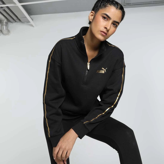 MINIMAL GOLD Womens Half-Zip Crew-Neck Sweatshirt