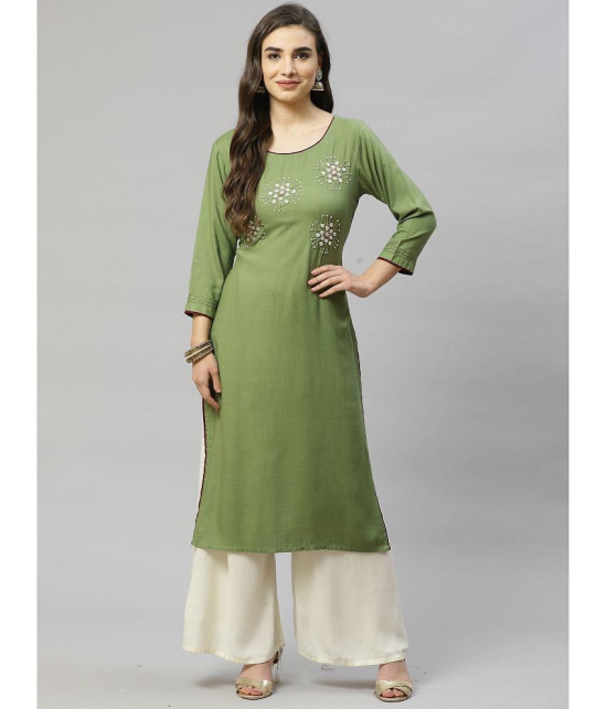 JC4U Green Viscose Straight Kurti - Single - None