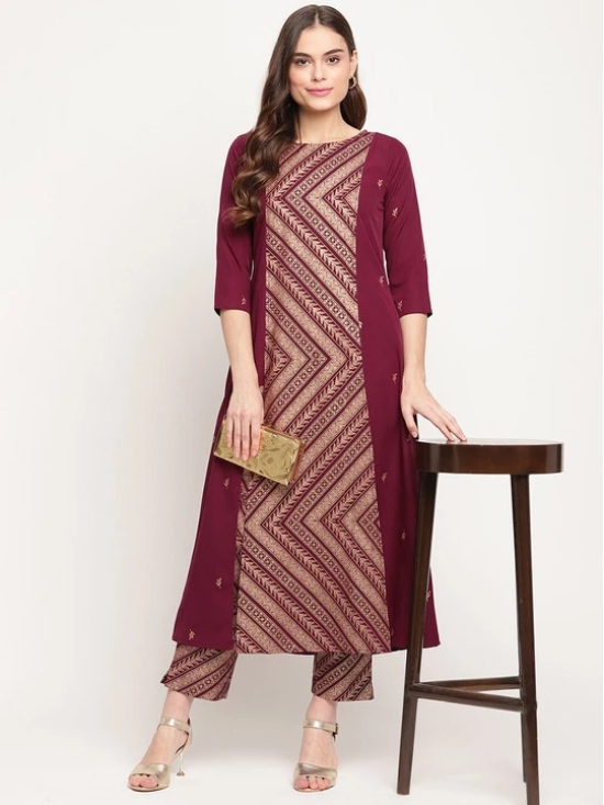 Women Burgundy Ethnic Motifs Printed Panelled Kurta with Trousers