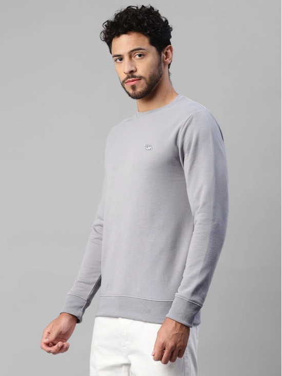 UrbanMark Men Regular Fit Solid Full Sleeves Round Neck Fleece Sweatshirt-Light Grey - None