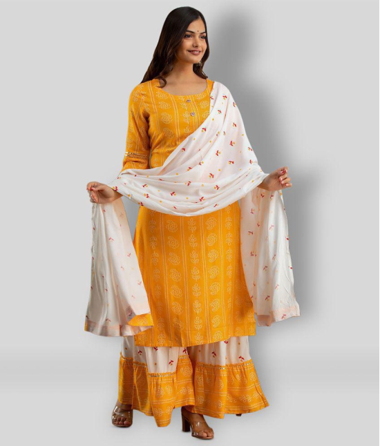 Lee Moda - Yellow Straight Rayon Women's Stitched Salwar Suit ( Pack of 1 ) - XXL