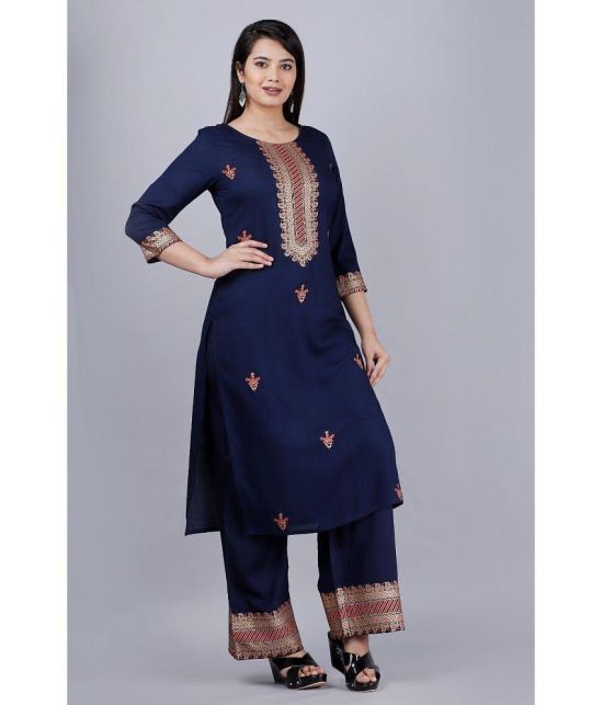 MAUKA - Blue Straight Rayon Women's Stitched Salwar Suit ( Pack of 1 ) - None