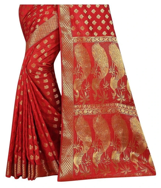 Gazal Fashions Red Silk Saree