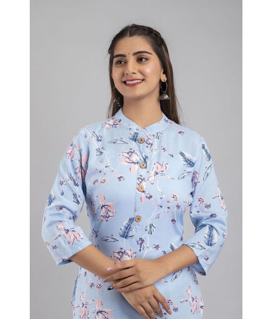 MAUKA - Light Blue Rayon Women's Straight Kurti ( Pack of 1 ) - None