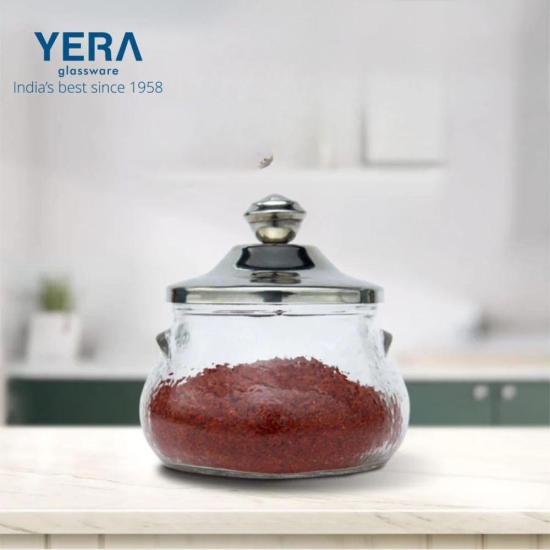 Yera Jina 195 ML Glass Storage Jar with Steel Lid | Transparent | Set of 3 Pcs