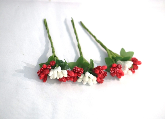 SHG Fashion Art Handmade RED and WHITE Artificial Veni Flowers with 3 Pins (Red with White  Artificial Flower Hair Accessory Set)