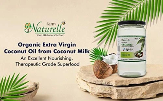 Farm Naturelle -100 % Pure Organic Extra-Virgin Cold Pressed Coconut Oil (Glass Bottle - 600 ml)