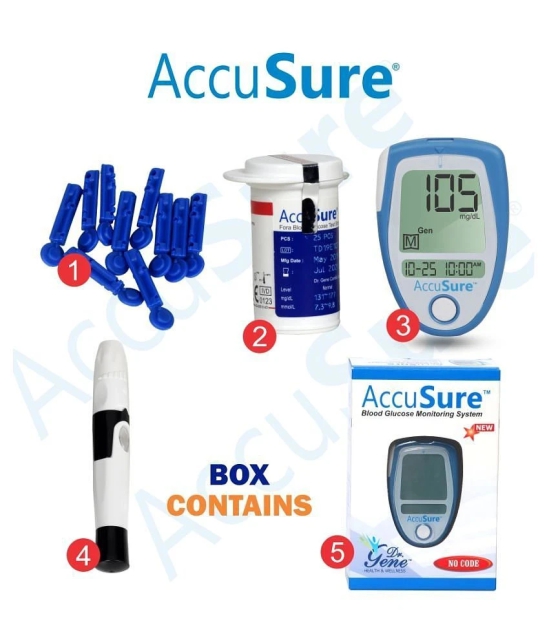 AccuSure Instant Digital Blood Glucometer Kit with 25 Strips,10 Lancet,1 Lancing device