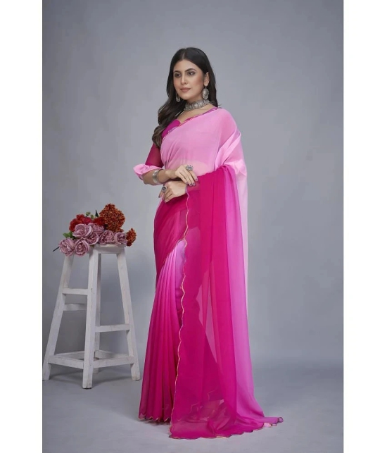 Apnisha Georgette Dyed Saree With Blouse Piece - Pink ( Pack of 1 ) - Pink