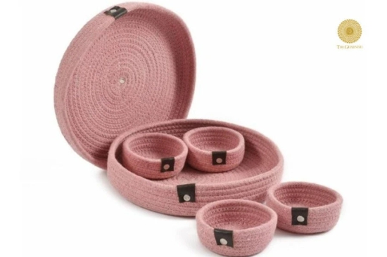 Cotton Rope Dry Fruit Tray Set-Pink