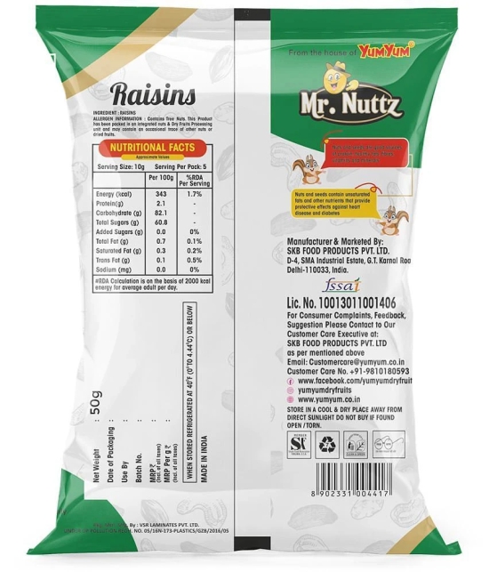 Mr.Nuttz Raisin (Kishmish) (Pack of 6x50g) 300 g Pack of 6