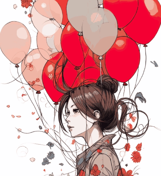 A Girl with Red Balloons-Wooden Frame / 18x20 inch / 24 Palette