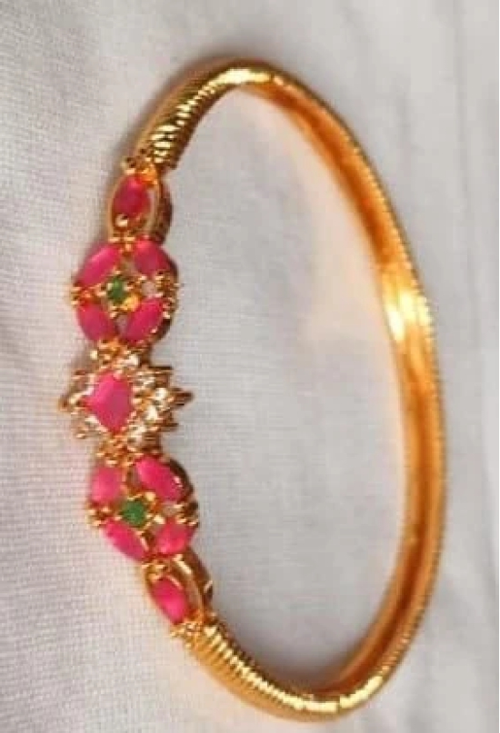 Gold Plated Pink & Green Stone Bangle Set