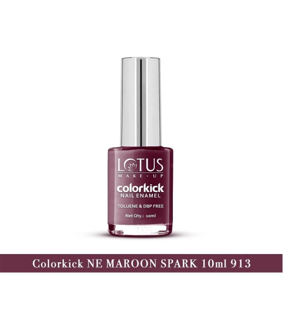 Lotus Make, Up Colorkick Nail Enamel, Maroon Spark 913, Chip Resistant, Glossy Finish, 10ml