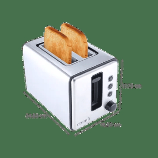 Croma 750W 2 Slice Pop-Up Toaster with Reheat Function (Silver)