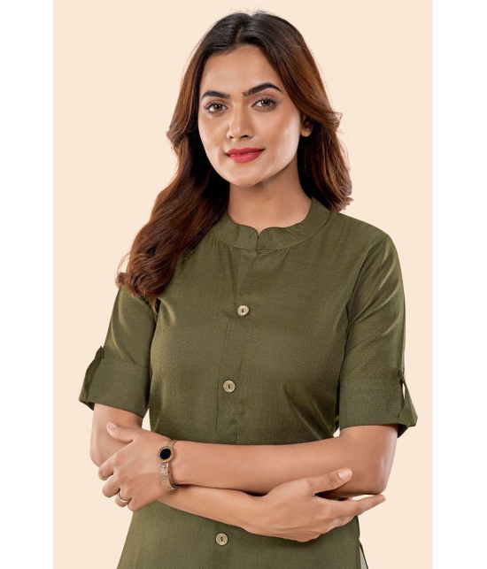 Glomee - Green Cotton Women's Front Slit Kurti ( Pack of 1 ) - None