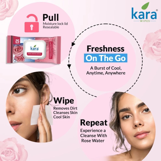 Kara Rose Water Refreshing Facial Wipes Pack of 6  (25 Pulls)