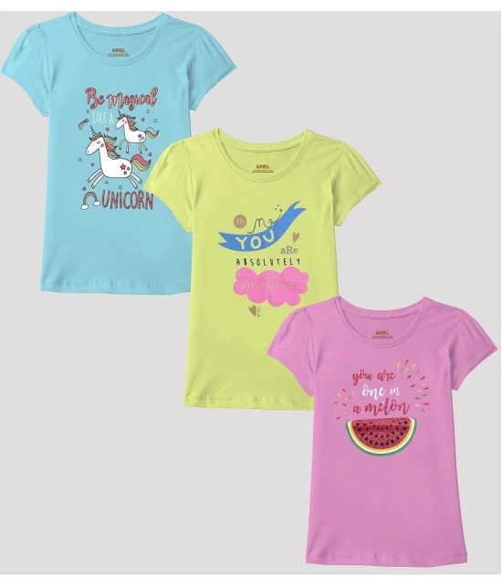 Ariel - Multicolor Cotton Girls T-Shirt ( Pack of 3 ) - None