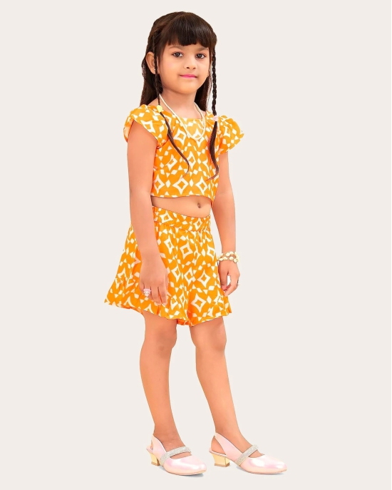 Girls Printed Stylish Flared Palazzo With Crop Top-Yellow / 7 Years-8 Years