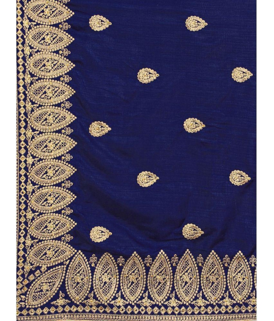 Om Shantam Sarees - Navy Blue Silk Blend Saree With Blouse Piece ( Pack of 1 ) - Navy Blue