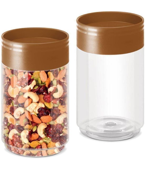 Milton Stack IT 750 Plastic Storage Jar, Set of 2, (630 ml Each), Brown | Air Tight | Storage Jar | Kitchen Organiser | BPA Free | Stackable | Modular | Food Grade | Recyclable - Brown