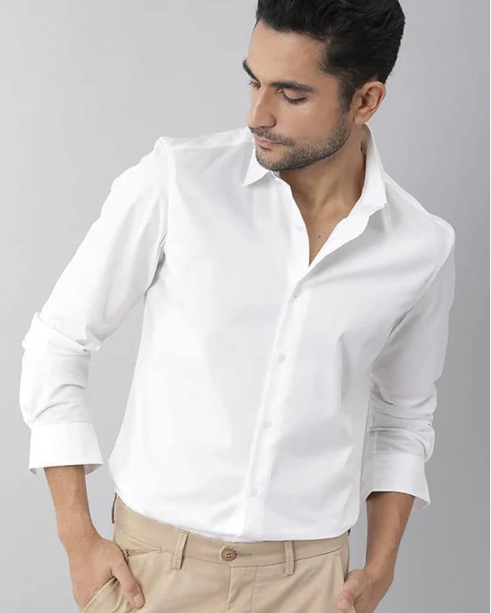 Mens Cotton Solid Formal/Semi Formal Shirt White