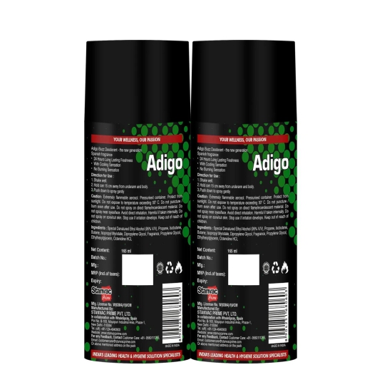 Adigo Buzz Wild 24hrs Long Lasting Deodorant 165ml (Pack Of 2)