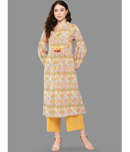 Janasya Cotton Printed A-line Womens Kurti - Multicoloured ( Pack of 1 ) - None