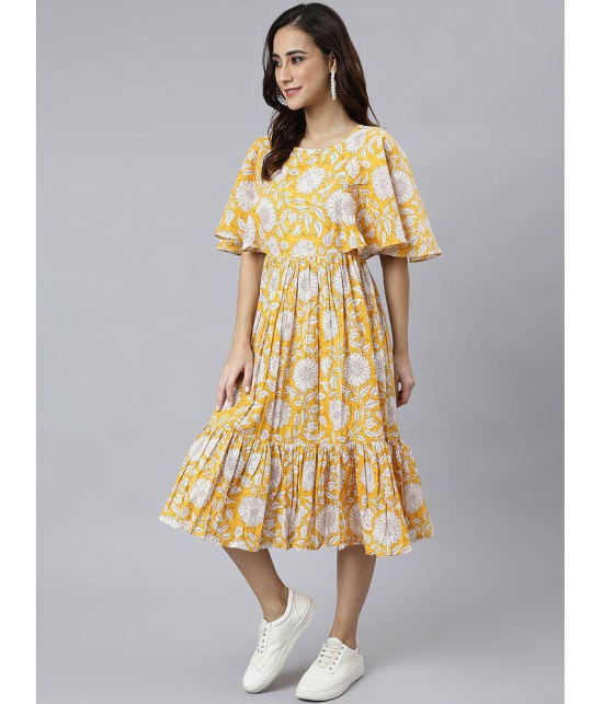 Janasya - Yellow Cotton Womens Fit & Flare Dress ( Pack of 1 ) - None