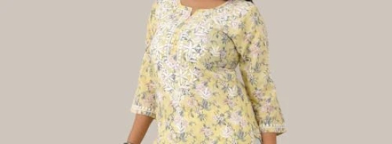 Pravia Lucknowi Chikankari Embroidery Premium Handwork Cotton Long Kurti with Pocket Pants, Flower Print, Set for Women