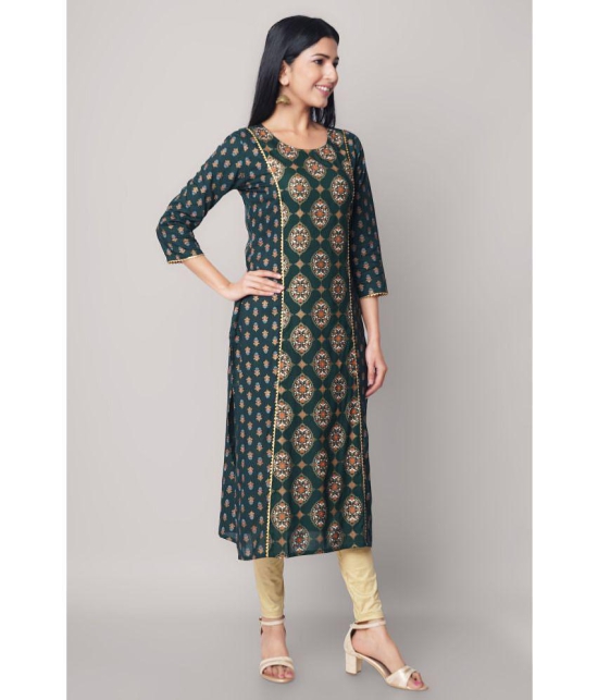 GOD BLESS - Green Rayon Women''s Straight Kurti ( Pack of 1 ) - None