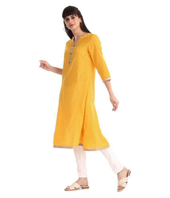 Karigari - Yellow Cotton Women's Flared Kurti ( Pack of 1 ) - XL