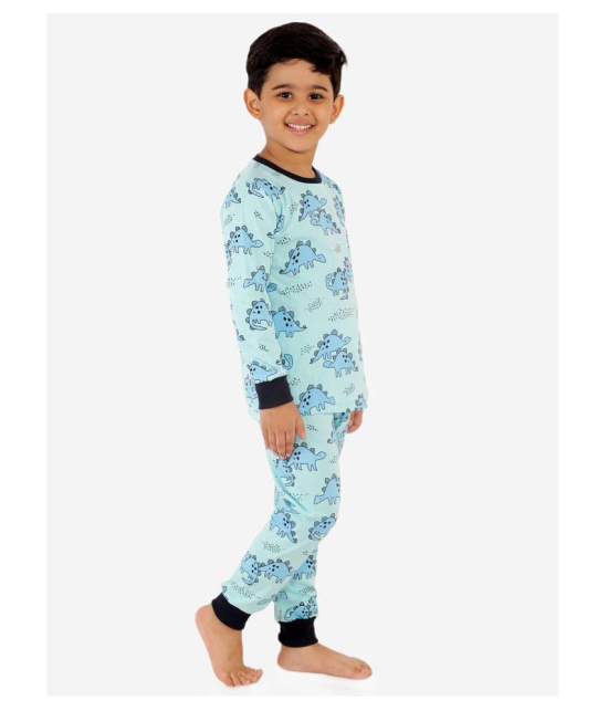 Lazy Shark Boys Turquoise Blue  Black Dinosaur Printed Night Suit - None