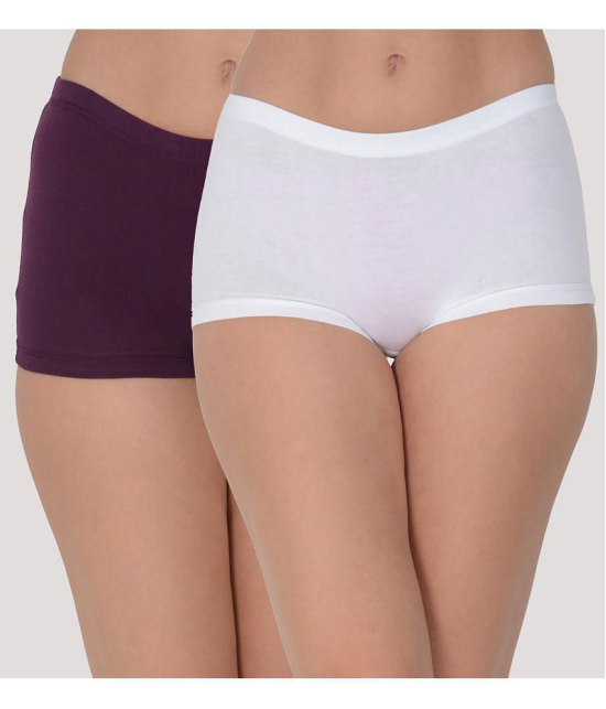 Leading Lady - Purple Cotton Solid Womens Boy Shorts ( Pack of 2 ) - None