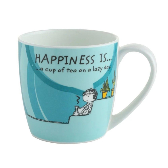 Clay Craft Ceramic Happiness Is... Alton Printed 210 ML Coffee Mug | Multicolor | Set of 4 Pcs