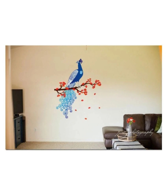 Asmi Collection Beautiful Peacock and Flowers wall stickers Nature Sticker ( 130 x 130 cms )