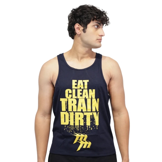 Muscle Mantra Gym Stringer Eat Clean Train Dirty-Dark Blue / M