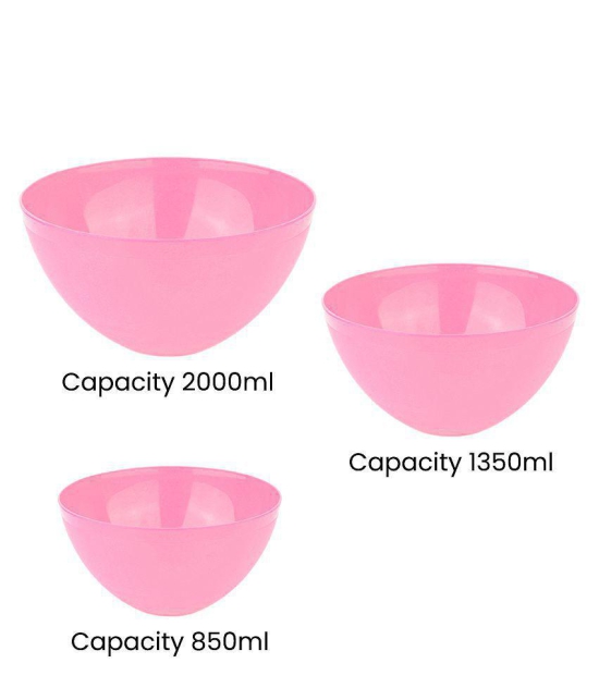 HOMETALES Multipurpose Plastic Mixing Bowl 2000ml, 1350ml, 850ml- Pink (3U) - Pink