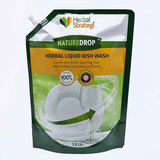 Herbal Strategi Dishwashing Liquid Gel - Natural & Vegan with Refreshing Lemon Oil | Soft on Hands | Certified Eco-Friendly & Non-Toxic | Baby and Pet Safe with 100% Herbal Actives | 1.8L Refill Pack