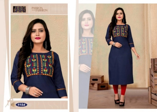 Plus Size Embroidery Cotton Kurti For Womens and Girls-4XL / Navy Blue