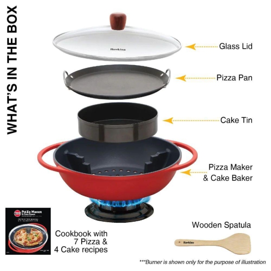 Hawkins Pressure Die-cast 30 cm Pizza Maker & Cake Baker with Glass Lid | Red