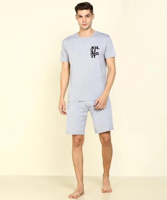 Young Trendz Mens Printed Halfsleeve Tshirt Shorts Set-M / GREY