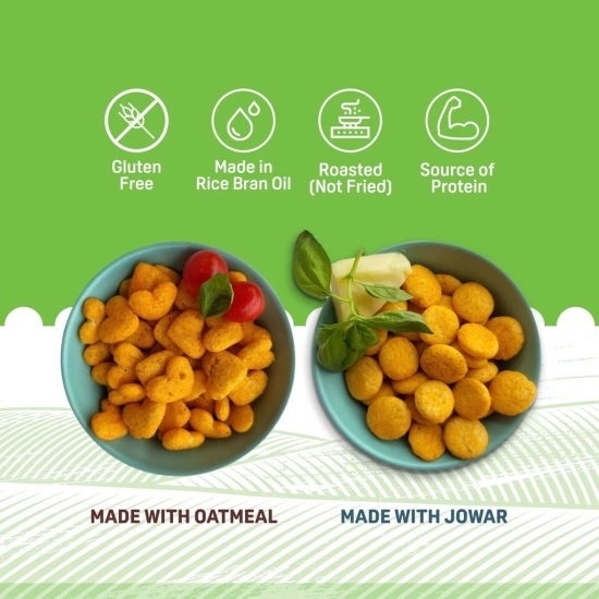 Natible Roasted Puffs (Combo Pack Of 2, Each 70gms Oatmeal Spanish Tomato Puffs & Pack Of 2, Each 60 Gms Jowar Cheese & Herbs Puffs)