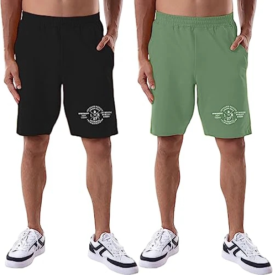 London Hills Mens Shorts Cotton Blend Shorts with Side Pockets | Shorts for Mens | Mens Cotton Shorts | shorts for men combo (Pack of 2)