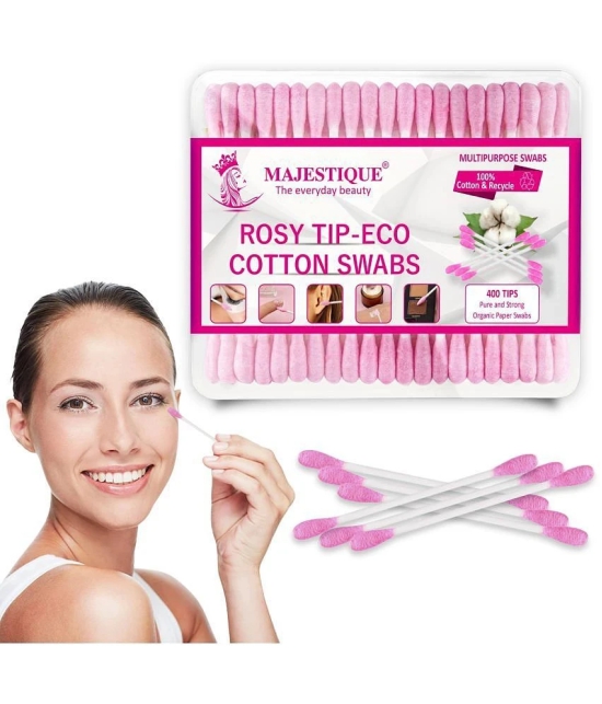 Majestique Rosy Tip Eco Cotton Swabs | Paper-made Sticks, Pure and Strong | Gentle for Face, Ear Cleaning, Makeup, and Beauty Application - 200 Pcs