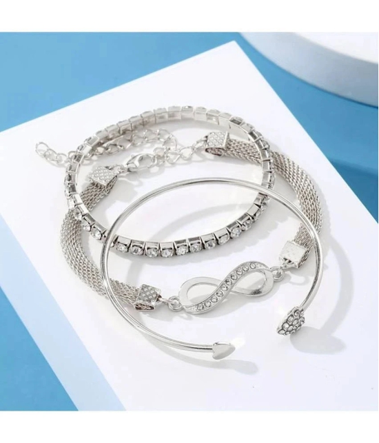 FASHION FRILL Silver Bracelet ( Pack of 3 ) - None