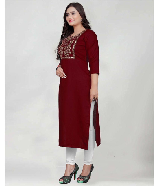 BROTHERS DEAL - Maroon Cotton Blend Women's Straight Kurti ( Pack of 1 ) - None