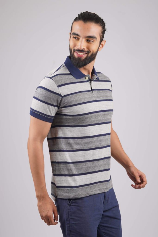 Men's Grey/Navy Striped Polo T-Shirt