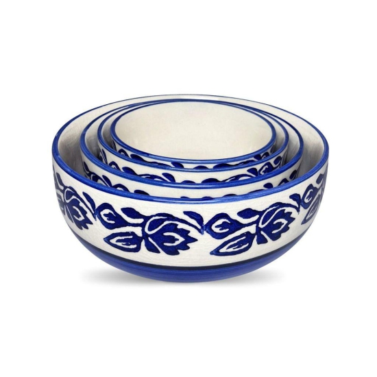 Ceramic Dining Blue Floral Hand-painted Ceramic Serving Bowls Set of 4